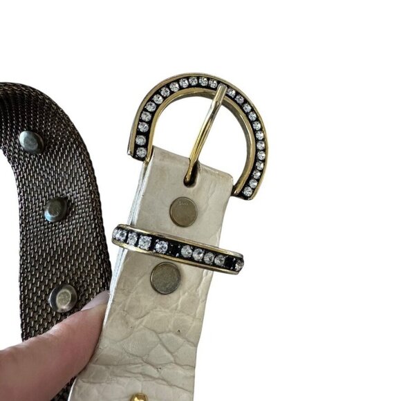 Vintage Sand Castle NY white leather belt studded studs embellished womens med - Picture 11 of 14